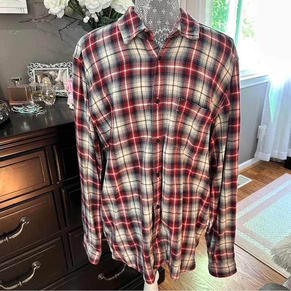 GAP Red & Navy Plaid Flannel Button-Down Shirt Men’s Large - Picture 2 of 14